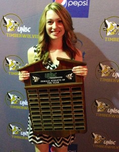 Sydney Roy is honoured as top female athlete at UNBC.